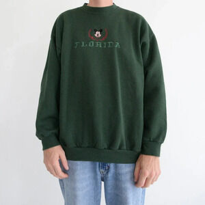 VTG Mickey Unlimited Green Embroidered Florida Mickey Mouse Crew Neck Sweater XL